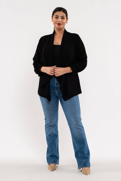Plus Size 3/4 Length Rouched Sleeve Blazer