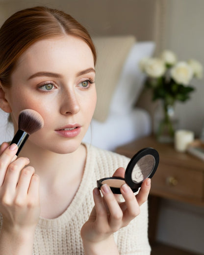 Calla Lily Cosmetics Baked Mineral Foundation in Dover Beige, a light shade with cool undertones.