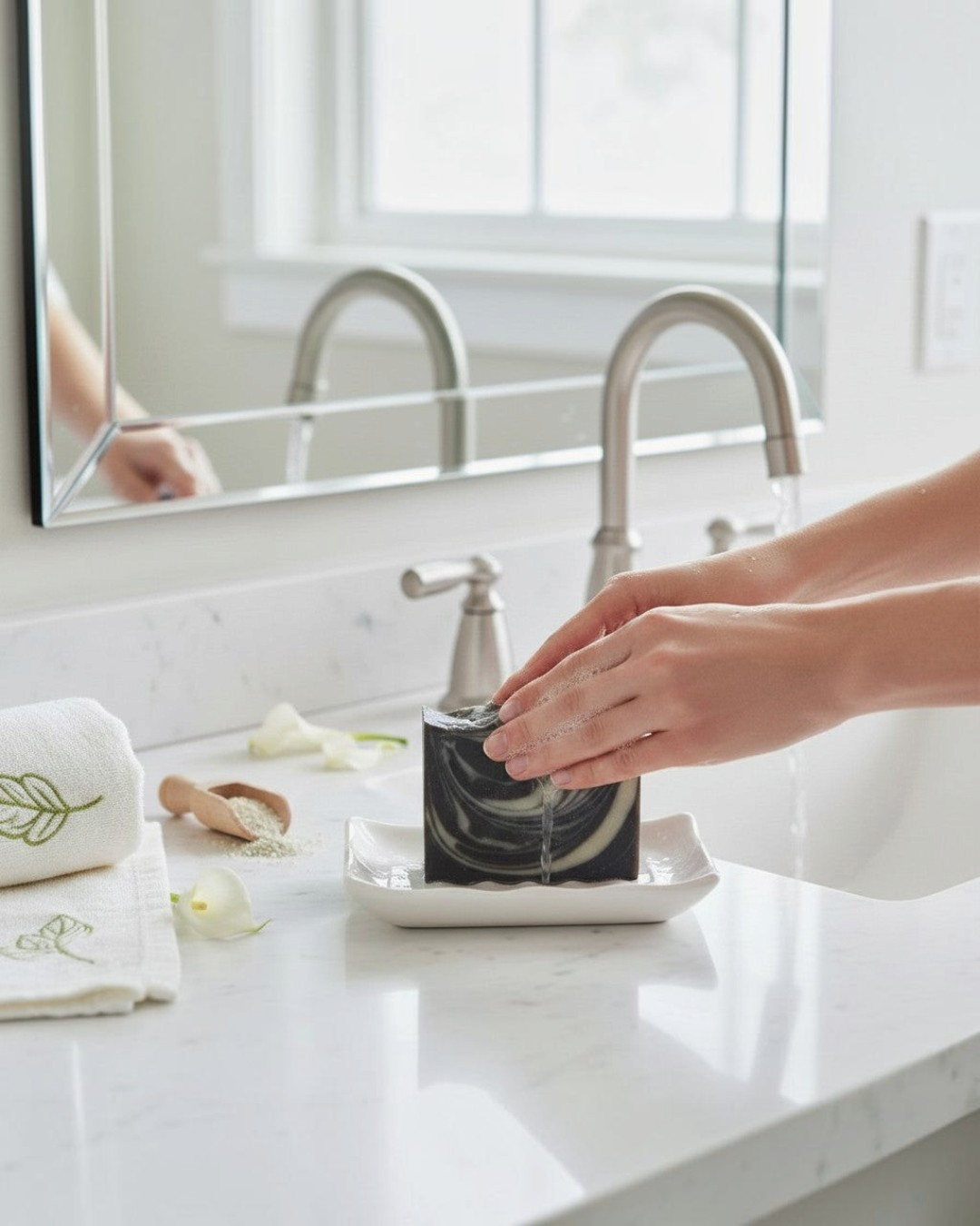 Calla Lily Cosmetics Black Forest Bar Soap with activated charcoal, deep musk, floral, sandalwood, and patchouli scent.