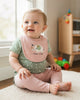 Calla Lily Cosmetics + CL kids baby girls 3-piece set: green polka dot bodysuit with elephant bib and pink pants. Cotton blend.