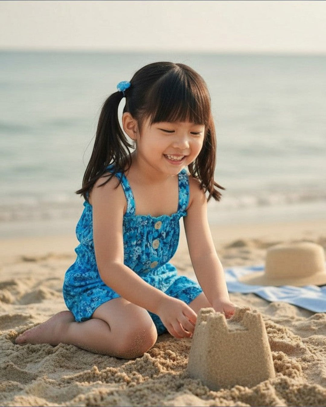 Calla Lily Cosmetics + CL kids blue floral smocked tank top and shorts set for toddlers. Cotton-polyester blend.