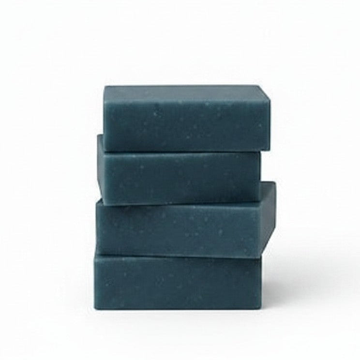Calla Lily Cosmetics + CL kids Blueberry Scrub Bar Soap with ground oatmeal and sea salt exfoliants, dark teal color.