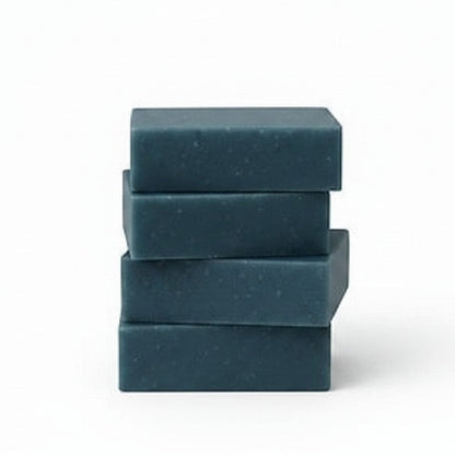 Calla Lily Cosmetics + CL kids Blueberry Scrub Bar Soap with ground oatmeal and sea salt exfoliants, dark teal color.