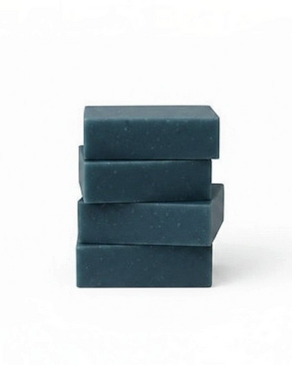 Calla Lily Cosmetics + CL kids Blueberry Scrub Bar Soap with ground oatmeal and sea salt exfoliants, dark teal color.
