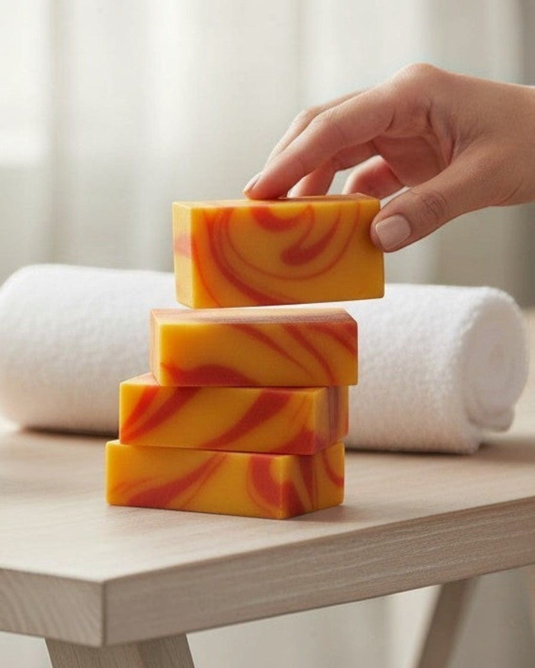 Calla Lily Cosmetics + CL kids Monkey Farts bar soap, yellow with red swirls, banana grapefruit kiwi strawberry scent