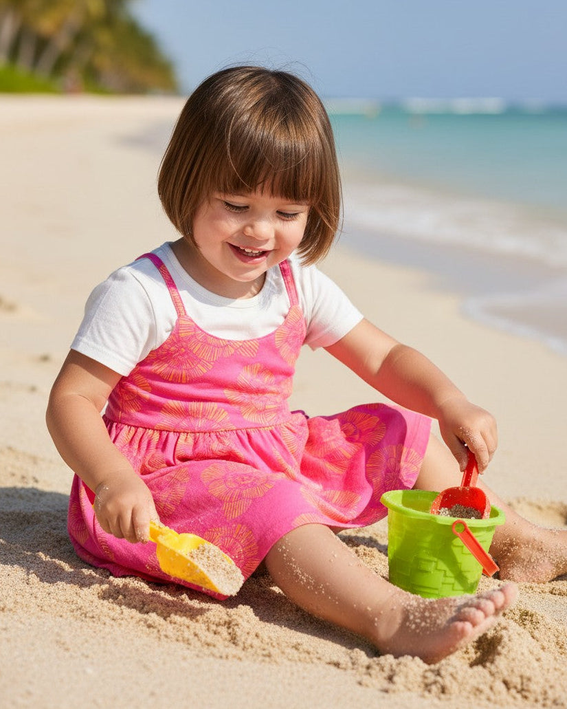 Calla Lily Cosmetics + CL kids pink floral layered tee dress with white short sleeves, 100% cotton, perfect for summer.