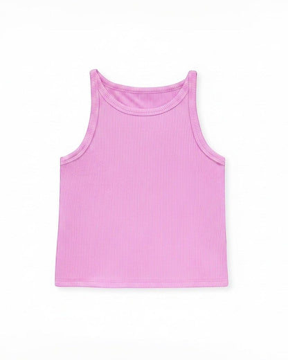 Calla Lily Cosmetics + CL kids pink and white striped cotton shorts and matching tank top with scrunchie.