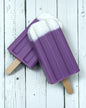 Calla Lily Cosmetics + CL kids purple and white shea butter popsicle soap on a rustic white wooden background.