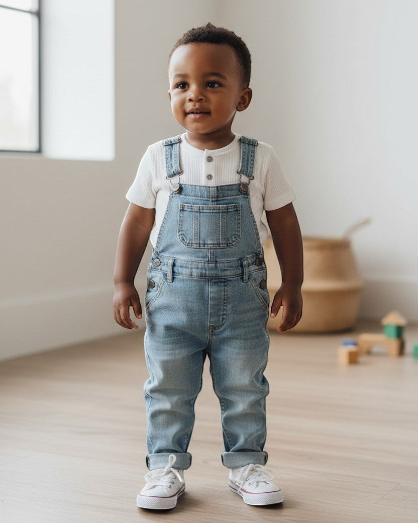 Calla Lily Cosmetics + CL kids white ribbed short-sleeve baby tee with two buttons at the neckline.