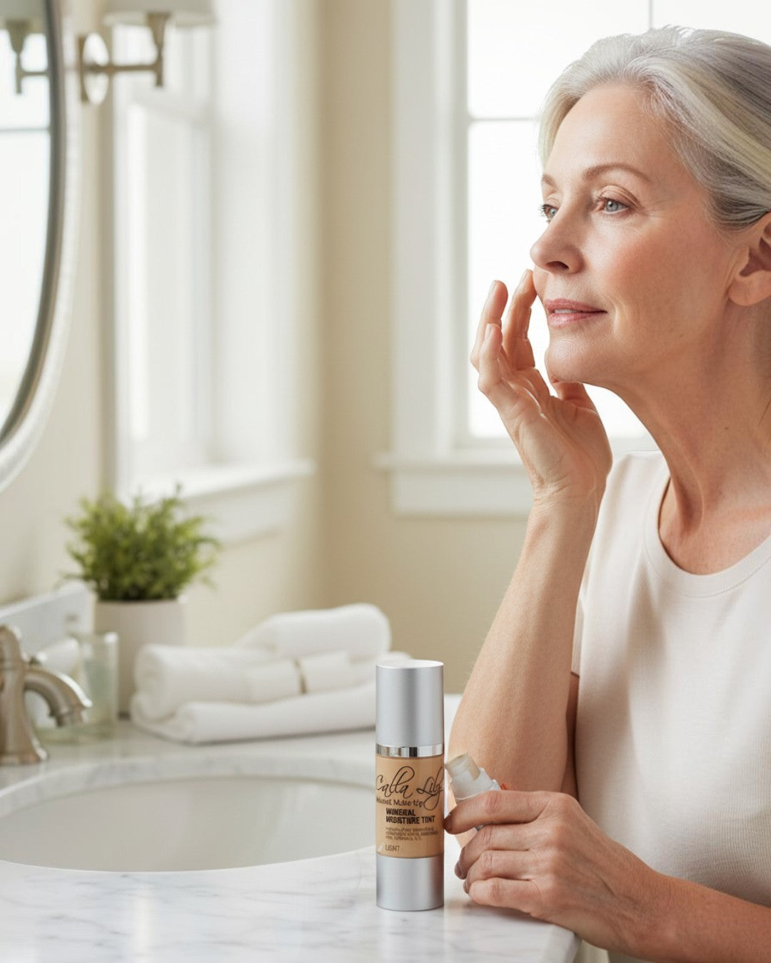 Calla Lily Cosmetics Mineral Moisture Tint in Light shade. Lightweight, sheer formula with anti-aging ingredients.