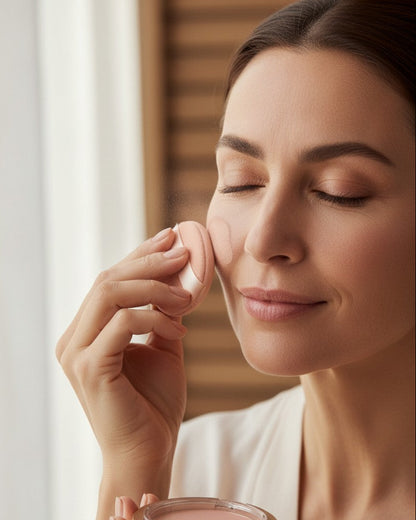 Calla Lily Cosmetics Nude Pressed Mineral Foundation in Nude Porcelain. Lightweight, talc-free powder with UV protection.
