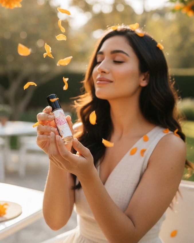 Calla Lily Cosmetics Orange Blossom Super Star fragrance roller, 10ml. Features a floral and citrus scent with sandalwood notes.