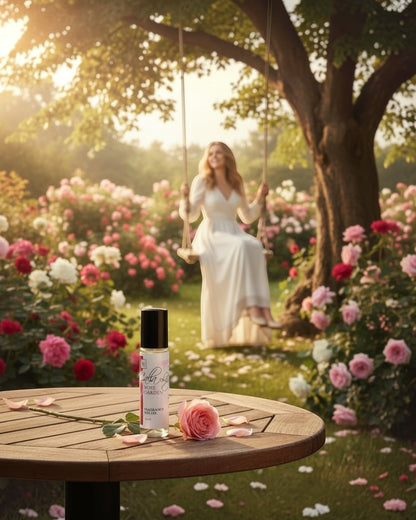 Calla Lily Cosmetics Rose Garden fragrance roller with subtle notes of green florals, lilac, rose, and jasmine.