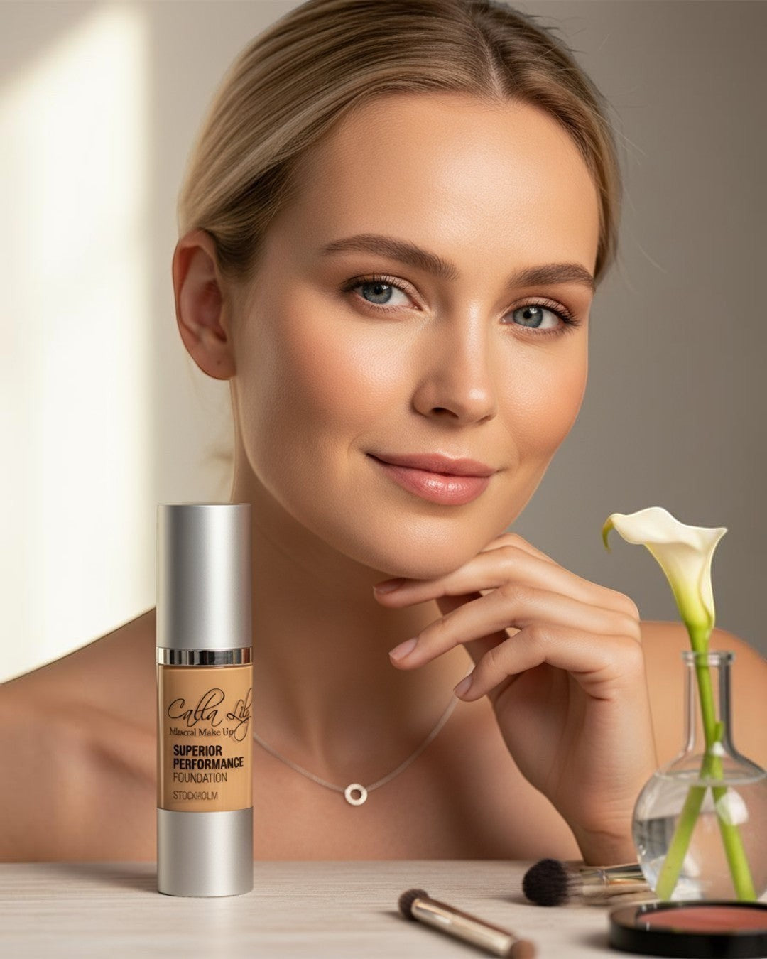 Calla Lily Cosmetics Superior Performance Foundation in Soft Ivory, a lightweight liquid mineral makeup with botanical extracts.