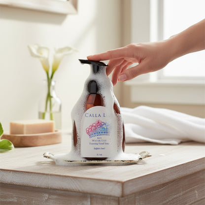 Calla Lily Cosmetics + CL kids ME! Water Lily foaming hand soap in amber bottle, sulfate-free.