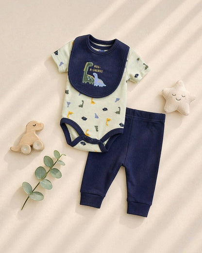 3pcs Dinosaur Bodysuit Pants & Bib Set