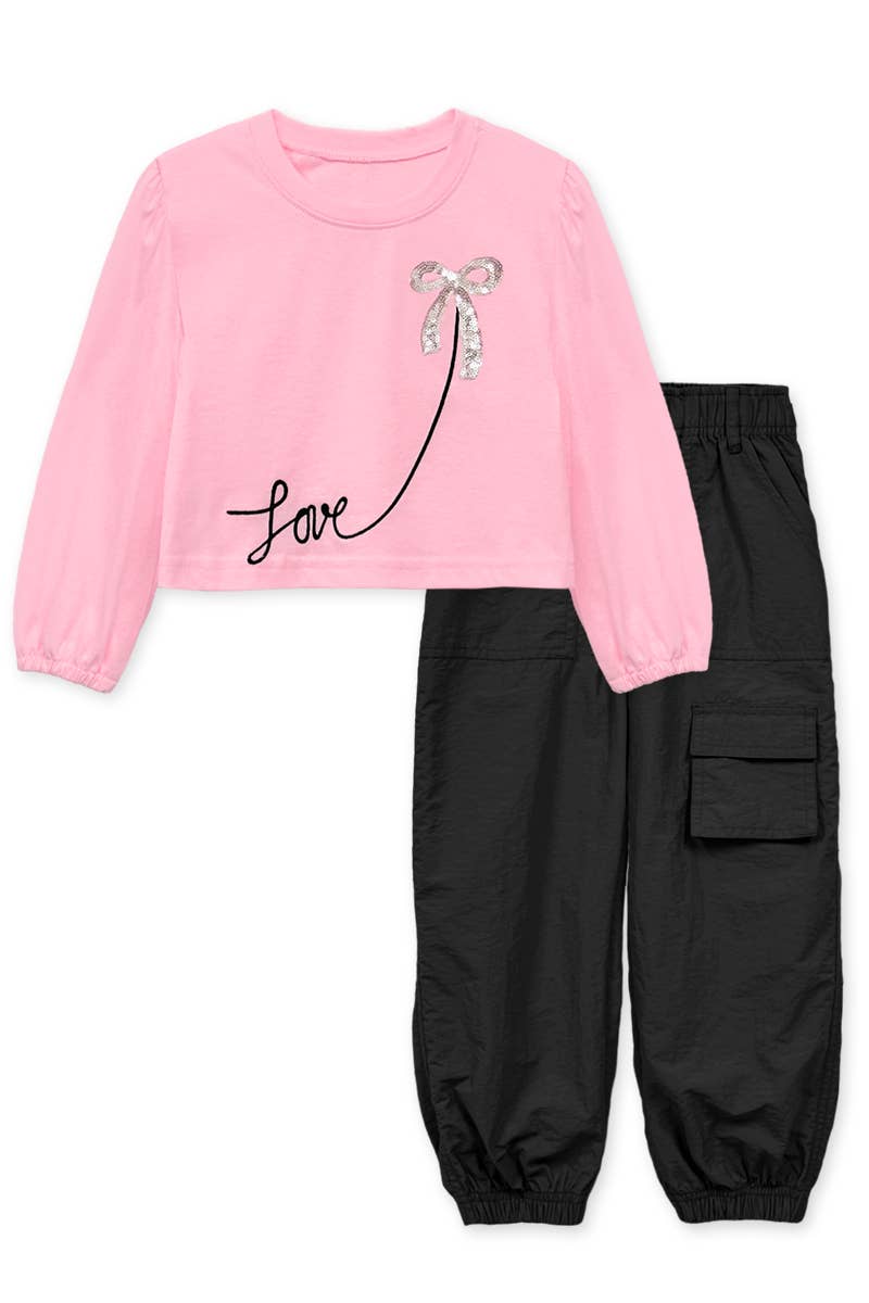 Girl's Top & Pant Set w/ Love & Bow Sequin