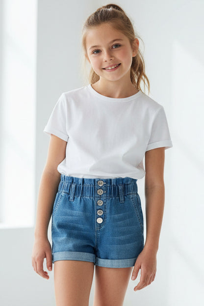 Girl's Denim Shorts with Paperbag Waistband
