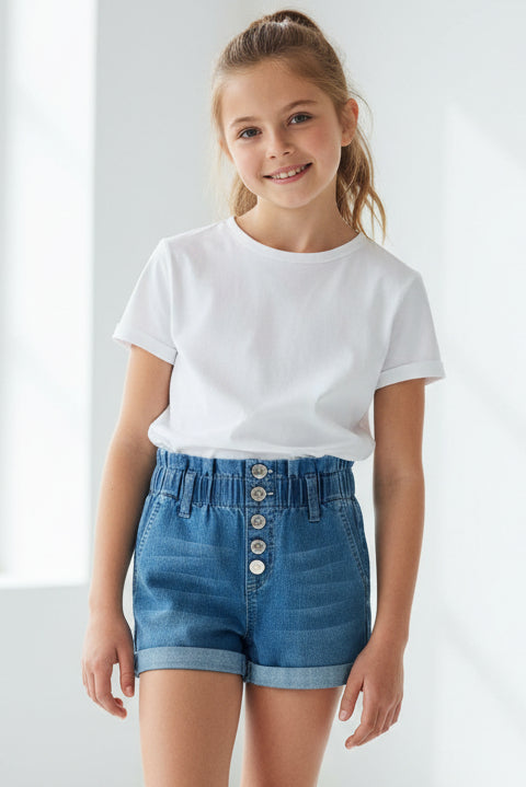 Girl's Denim Shorts with Paperbag Waistband