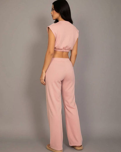 Pink Elastic Hem Crop Top or Wide Leg Pants