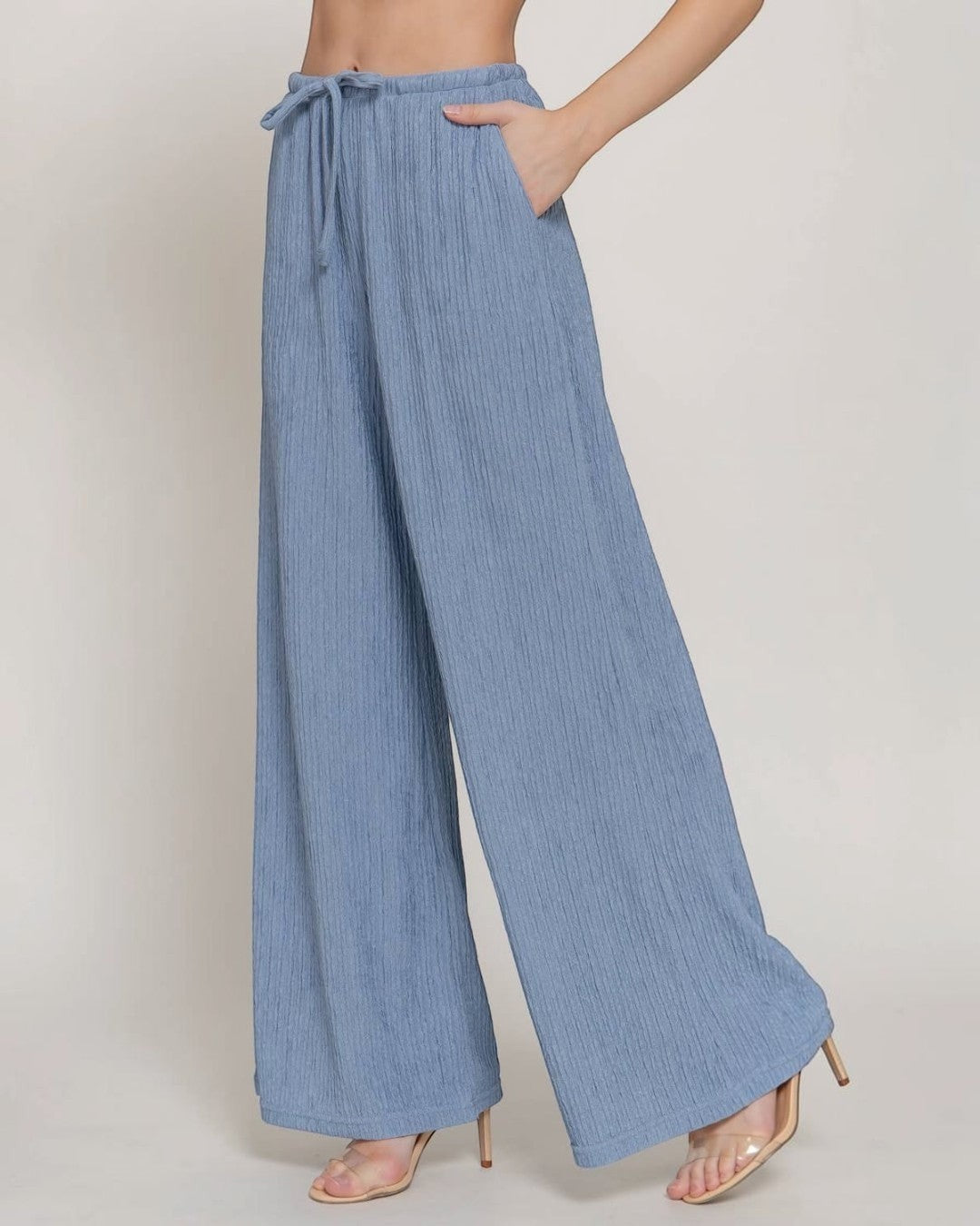 Light Blue Crinkle Knit Long Pants