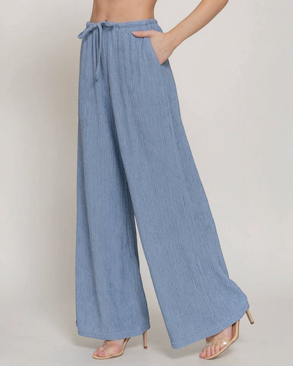 Light Blue Crinkle Knit Long Pants