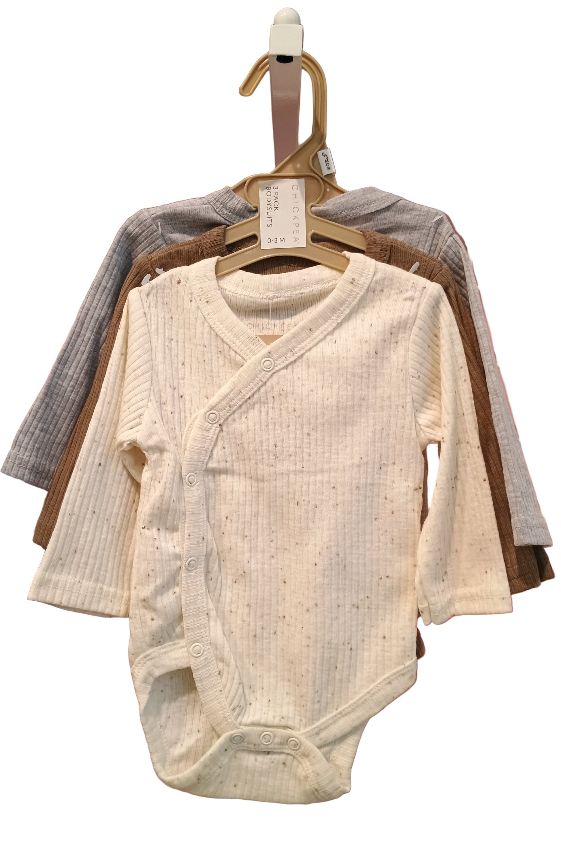 Beige baby bodysuit on a white background