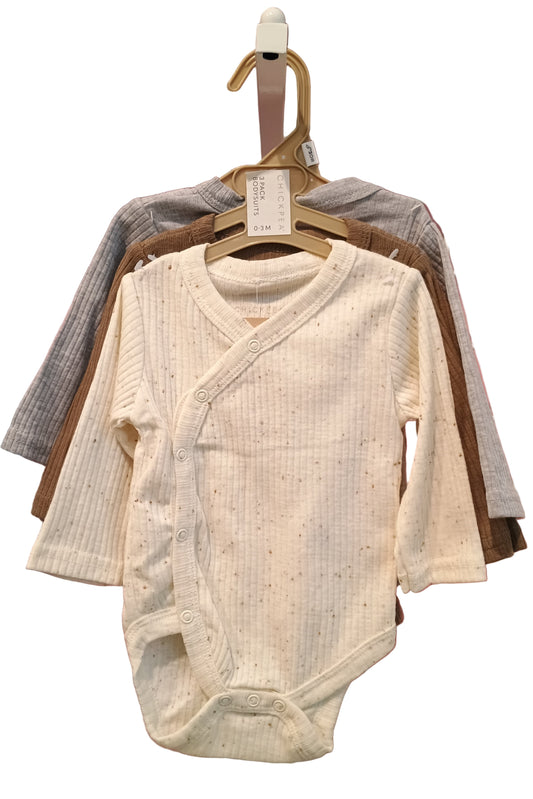 Beige baby bodysuit on a white background