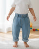 CL kids light blue denim elastic waist baby jeans, 85% cotton, cuffed hems.
