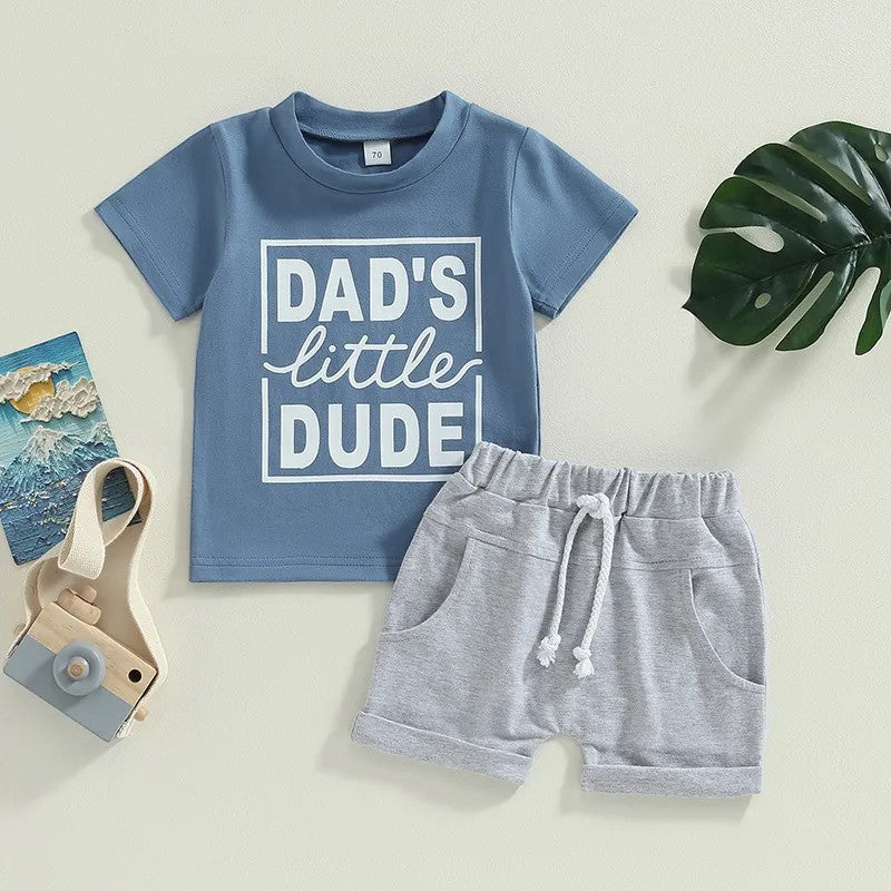 "Daddy's Little Dude" Shorts Sets - Baby
