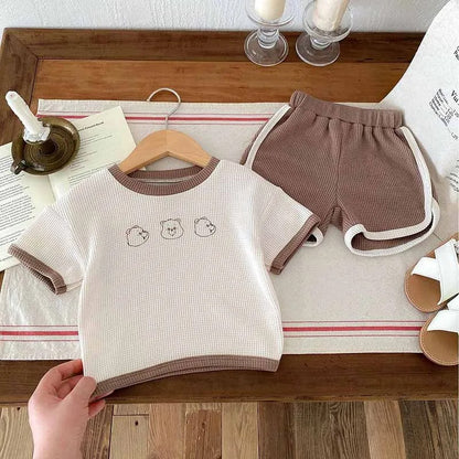 Brown 2pc Short Sleeve T-Shirt Shorts Sets