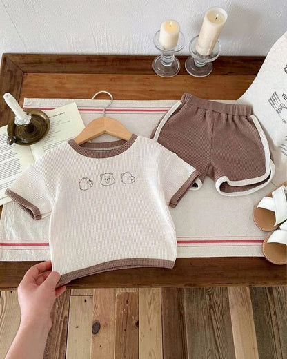 Brown 2pc Short Sleeve T-Shirt Shorts Sets