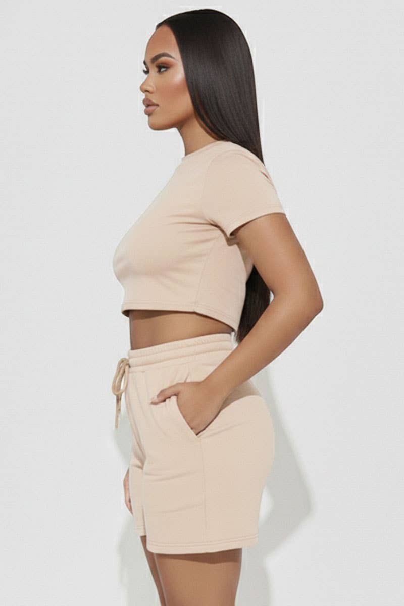 Cream - Crop Tee or Drawstring Shorts