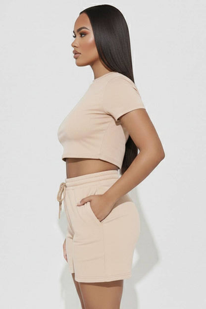 Cream - Crop Tee or Drawstring Shorts