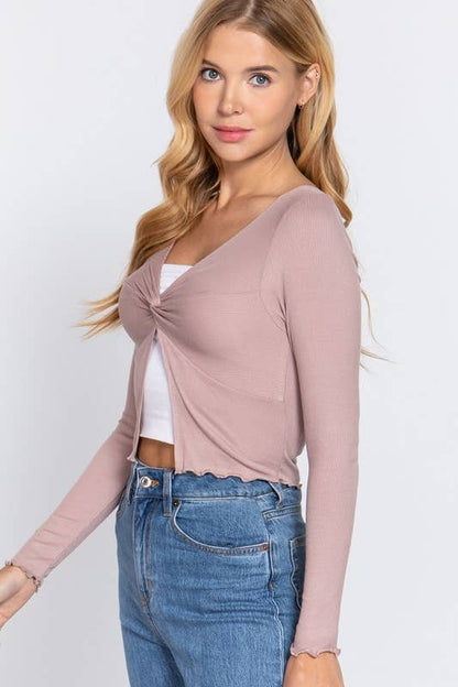 Long Sleeve Twisted Knit Top Cardigan