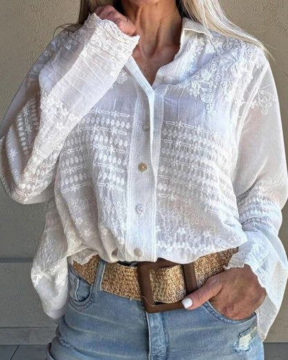 Lace Floral Long Sleeve Blouse - One Size