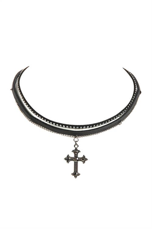 Cross Leather Chain Choker Necklace