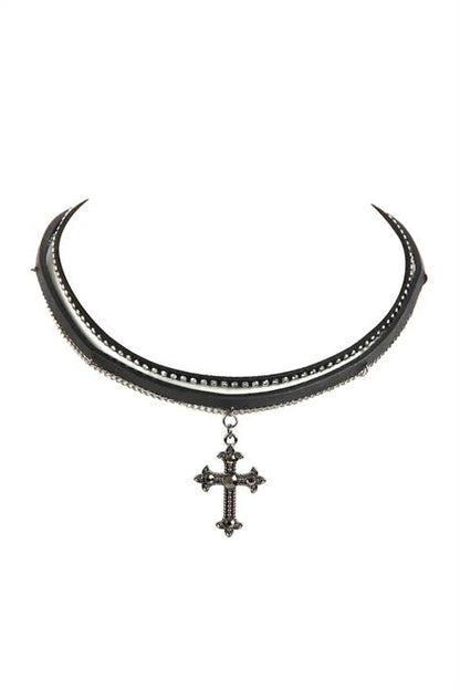 Cross Leather Chain Choker Necklace