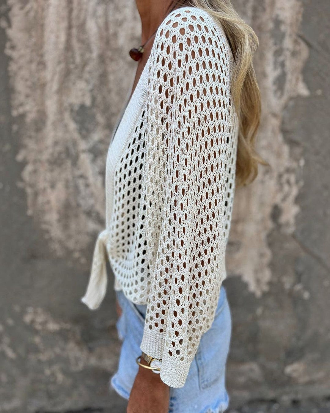 White Open-Front Net Cardigan - One Size
