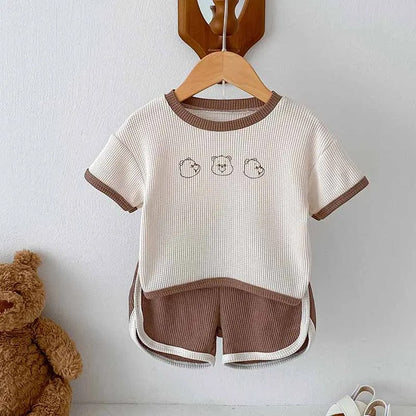 Brown 2pc Short Sleeve T-Shirt Shorts Sets