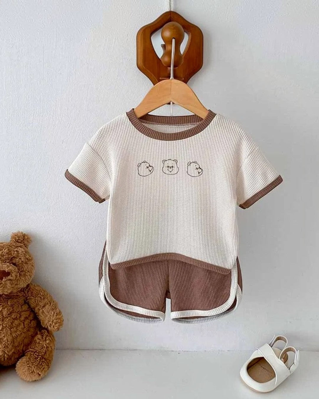 Brown 2pc Short Sleeve T-Shirt Shorts Sets
