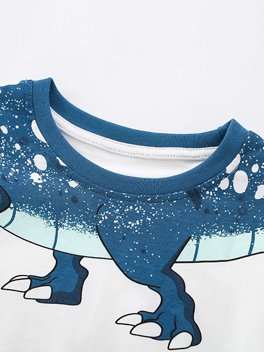 Close-up of a blue dinosaur design on a white background
