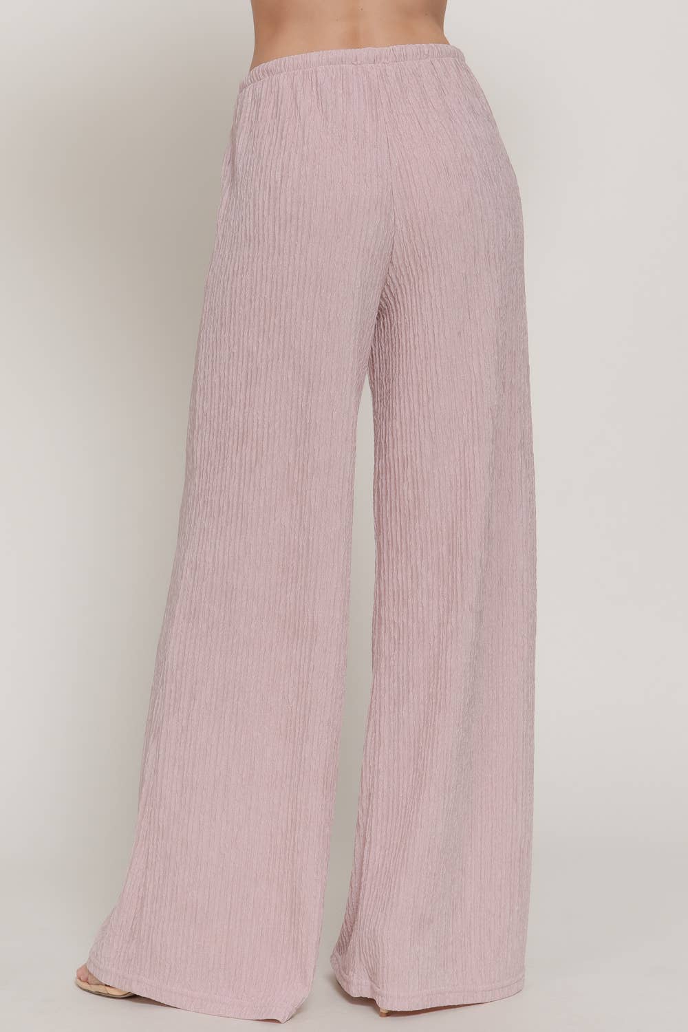 Pink Crinkle Knit Long Pants