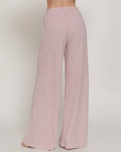 Pink Crinkle Knit Long Pants