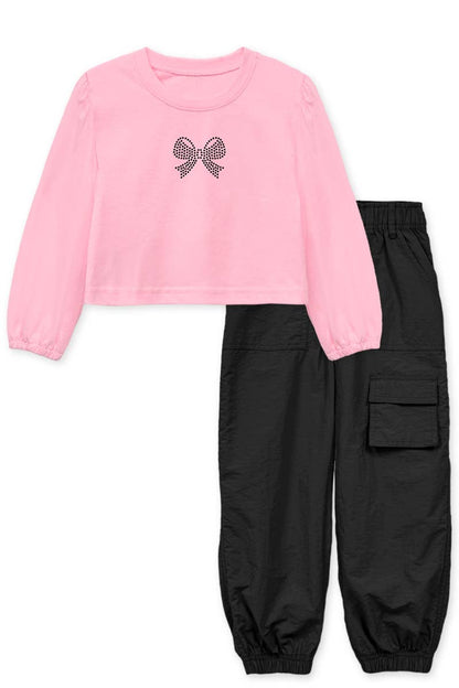 Girl's Top & Pant Set w/ Bow Rhinestone