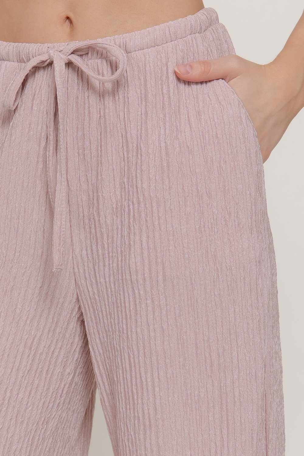 Pink Crinkle Knit Long Pants
