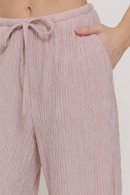 Pink Crinkle Knit Long Pants