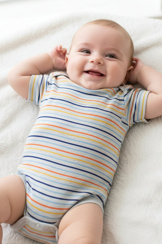 Striped baby bodysuit on a white background