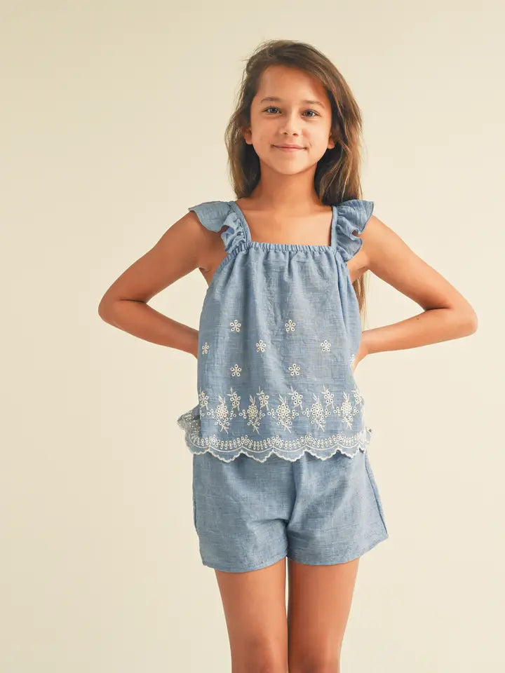 Tween 2 Piece Blue Shorts Set