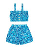 Blue floral two-piece set on a white background